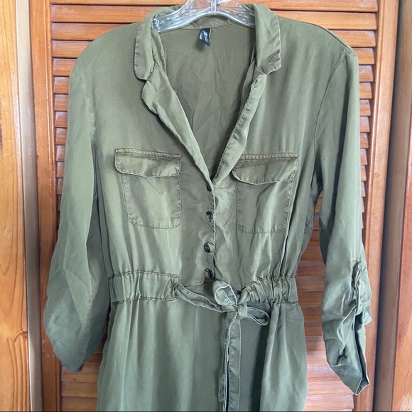 Zara Olive Green Lyocell Mini Shirt Dress - Picture 5 of 8